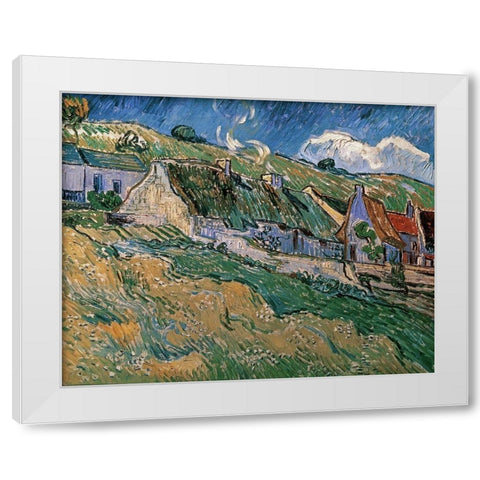 Thatched Cottages White Modern Wood Framed Art Print by Van Gogh, Vincent