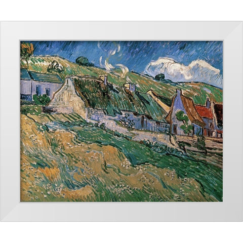 Thatched Cottages White Modern Wood Framed Art Print by Van Gogh, Vincent