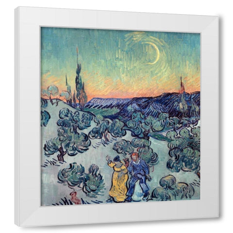The Stroll, Evening White Modern Wood Framed Art Print by Van Gogh, Vincent