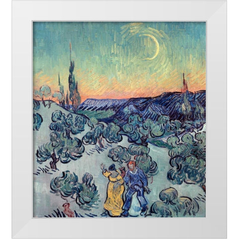 The Stroll, Evening White Modern Wood Framed Art Print by Van Gogh, Vincent