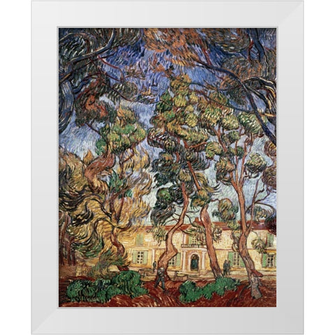 Trees in the Garden of Saint-Paul Hospital White Modern Wood Framed Art Print by Van Gogh, Vincent