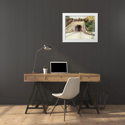 Tunnel Through Hillside White Modern Wood Framed Art Print by Van Gogh, Vincent