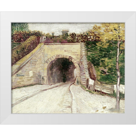 Tunnel Through Hillside White Modern Wood Framed Art Print by Van Gogh, Vincent