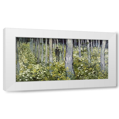 Undergrowth with Two Figures White Modern Wood Framed Art Print by Van Gogh, Vincent