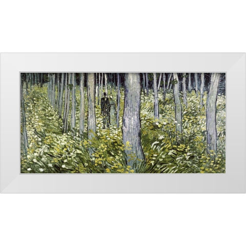 Undergrowth with Two Figures White Modern Wood Framed Art Print by Van Gogh, Vincent