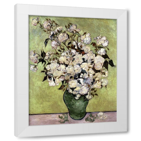 Vase of Roses White Modern Wood Framed Art Print by Van Gogh, Vincent