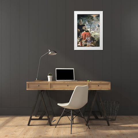 Lot and His Daughters White Modern Wood Framed Art Print by Van Leyden, Lucas