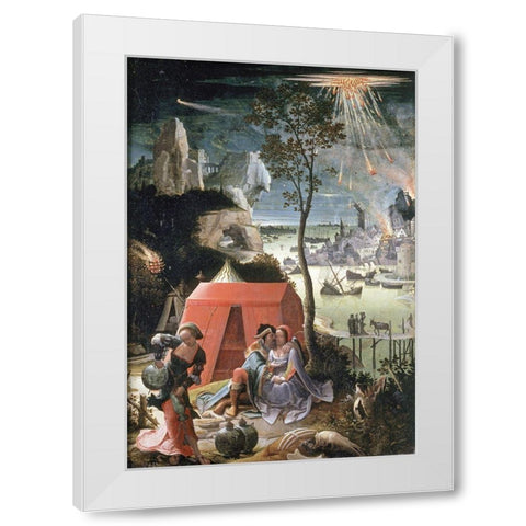 Lot and His Daughters White Modern Wood Framed Art Print by Van Leyden, Lucas