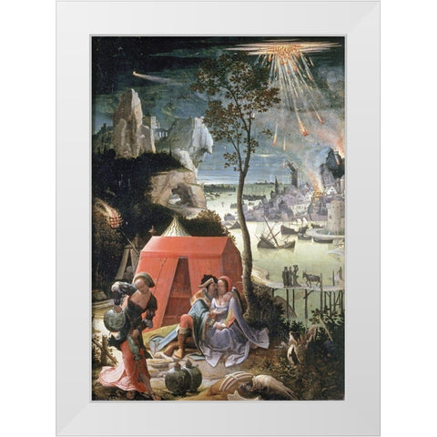 Lot and His Daughters White Modern Wood Framed Art Print by Van Leyden, Lucas