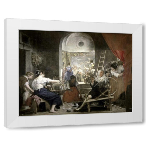 Spinners Las Hilanderas White Modern Wood Framed Art Print by Velazquez, Diego