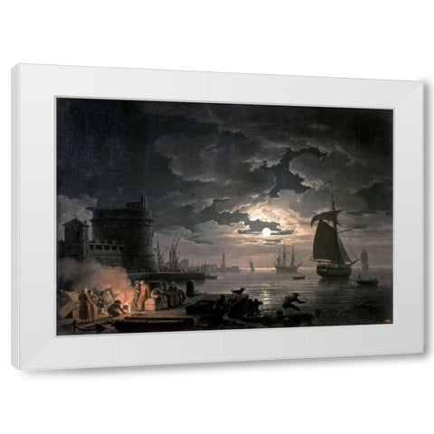 Harbor of Palermo White Modern Wood Framed Art Print by Vernet, Claude-Joseph