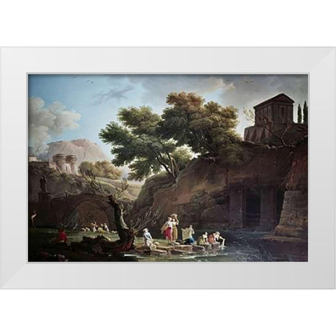 Paysage Marine Blanchisseuses White Modern Wood Framed Art Print by Vernet, Claude-Joseph