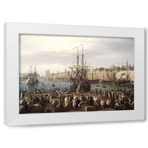 Port of Marseille White Modern Wood Framed Art Print by Vernet, Claude-Joseph