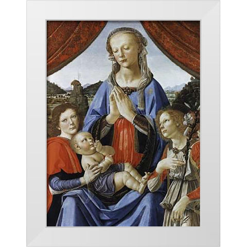 Madonna and Child With Saints White Modern Wood Framed Art Print by Del Verrocchio, Andrea