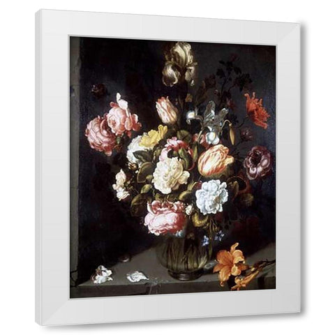 Tulips and Peonies in a Vase White Modern Wood Framed Art Print by Vosmaer, Jacob Woutersz