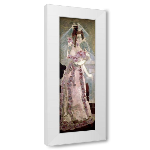 Portrait of a Woman at a Grand Piano White Modern Wood Framed Art Print by Vrubel, Mihail Aleksandrovic