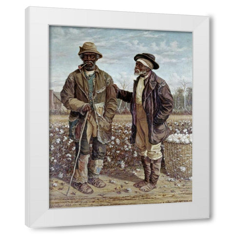 Two Elderly Cotton Pickers White Modern Wood Framed Art Print by Walker, Frederick