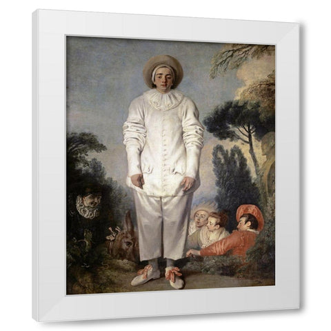 Pierrot, Also Known As Gilles White Modern Wood Framed Art Print by Watteau, Jean-Antoine