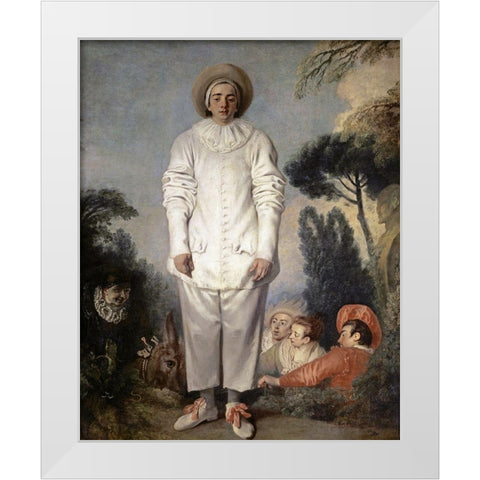 Pierrot, Also Known As Gilles White Modern Wood Framed Art Print by Watteau, Jean-Antoine