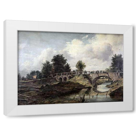 Bridge Over The River Stour White Modern Wood Framed Art Print by Watts, Frederick William