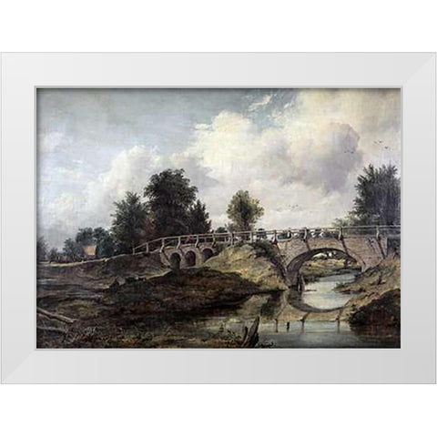 Bridge Over The River Stour White Modern Wood Framed Art Print by Watts, Frederick William