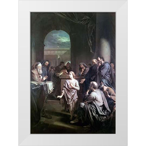 Boy Jesus In Temple White Modern Wood Framed Art Print by van der Werff, Adriaen