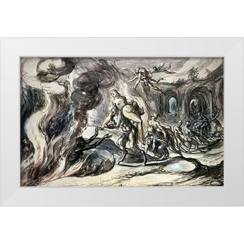 Eurydice In Hell White Modern Wood Framed Art Print by Weyer, Hermann