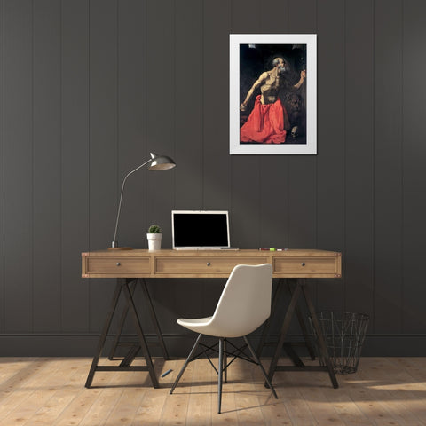 Saint Jerome White Modern Wood Framed Art Print by De Zurbaran, Francisco