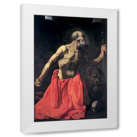 Saint Jerome White Modern Wood Framed Art Print by De Zurbaran, Francisco