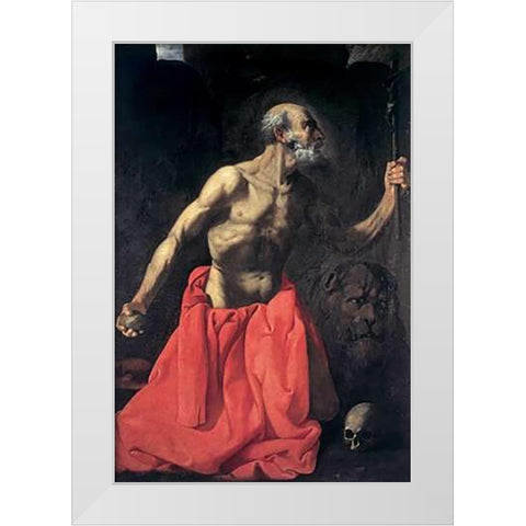 Saint Jerome White Modern Wood Framed Art Print by De Zurbaran, Francisco