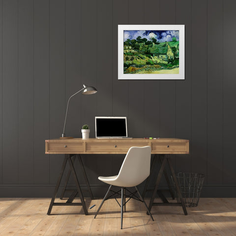 House with Straw Ceiling, Cordeville White Modern Wood Framed Art Print by Van Gogh, Vincent