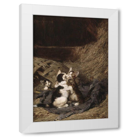Kittens in the Hay White Modern Wood Framed Art Print by Adam, Julius
