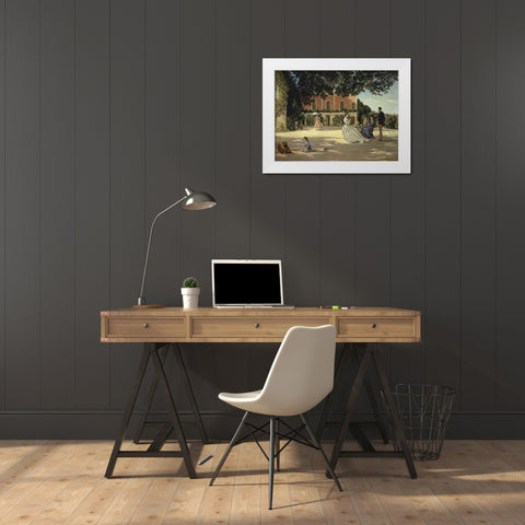 Family Reunion on the Terrace White Modern Wood Framed Art Print by Bazille, Frederic