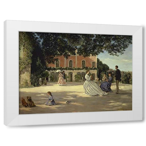Family Reunion on the Terrace White Modern Wood Framed Art Print by Bazille, Frederic
