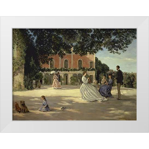 Family Reunion on the Terrace White Modern Wood Framed Art Print by Bazille, Frederic