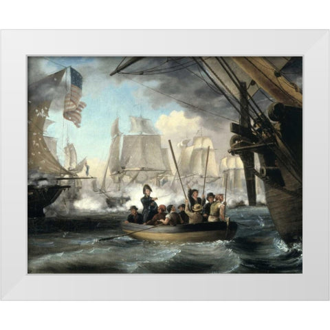 Commodore Perry Leaving the Lawrence for the Niagara White Modern Wood Framed Art Print by Birch, Thomas