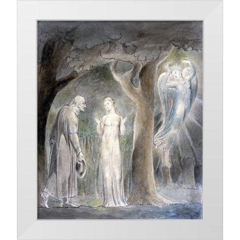 Comus, Disguised as a Rustic, Addresses the Lady in the Wood White Modern Wood Framed Art Print by Blake, William
