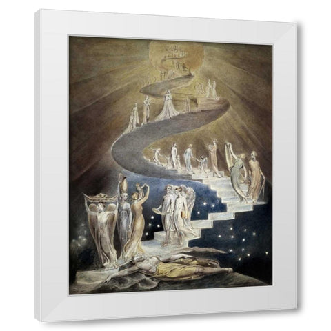 Jacobs Ladder White Modern Wood Framed Art Print by Blake, William