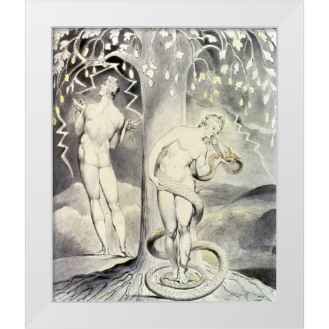 The Temptation and Fall of Eve White Modern Wood Framed Art Print by Blake, William