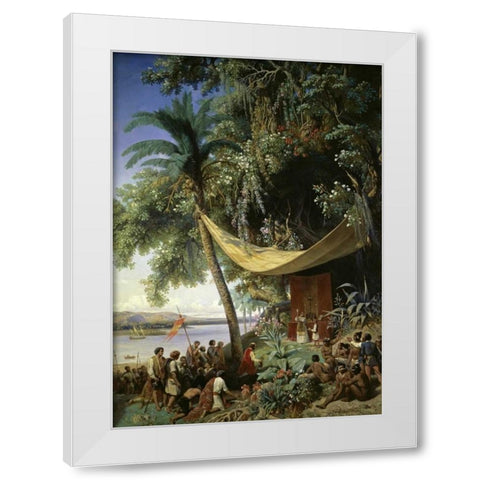 First Mass in America White Modern Wood Framed Art Print by Blanchard, Henri Pierre Leon