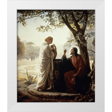 The Woman of Samaria White Modern Wood Framed Art Print by Bloch, Carl
