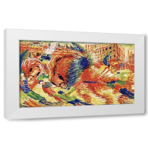 The City Rises White Modern Wood Framed Art Print by Boccioni, Umberto