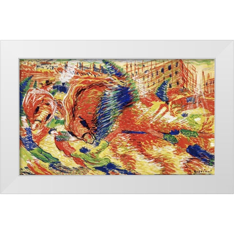 The City Rises White Modern Wood Framed Art Print by Boccioni, Umberto