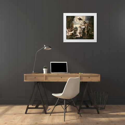Baptism of Christ White Modern Wood Framed Art Print by Bordone, Paris
