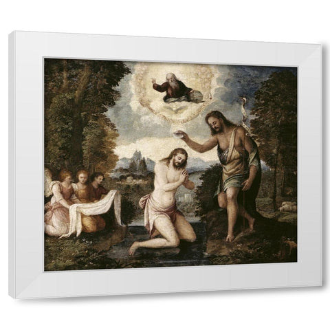 Baptism of Christ White Modern Wood Framed Art Print by Bordone, Paris