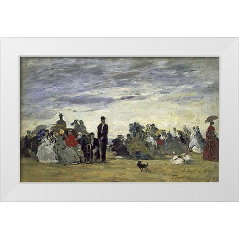 The Beach at Trouville White Modern Wood Framed Art Print by Boudin, Eugene