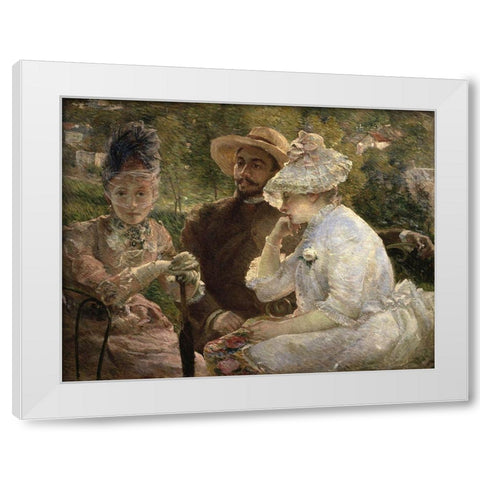 On the Terrace at Sevres White Modern Wood Framed Art Print by Bracquemond, Marie