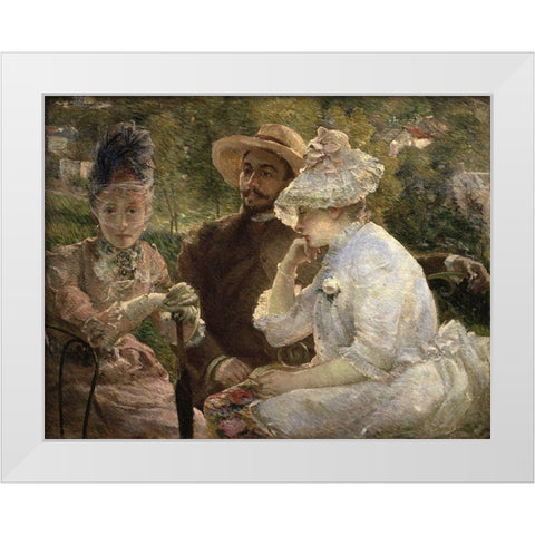 On the Terrace at Sevres White Modern Wood Framed Art Print by Bracquemond, Marie