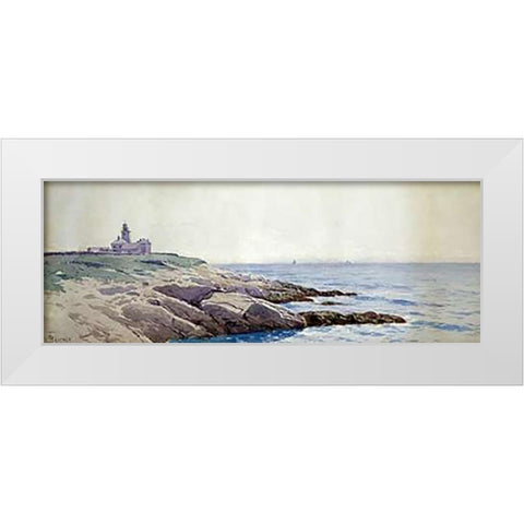 Coastal Landscape with Lighthouse White Modern Wood Framed Art Print by Bricher, Alfred Thompson