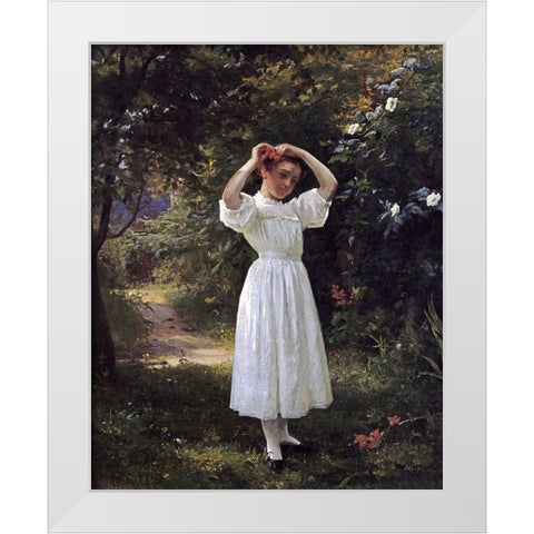 The Flower Girl White Modern Wood Framed Art Print by Brown, John George